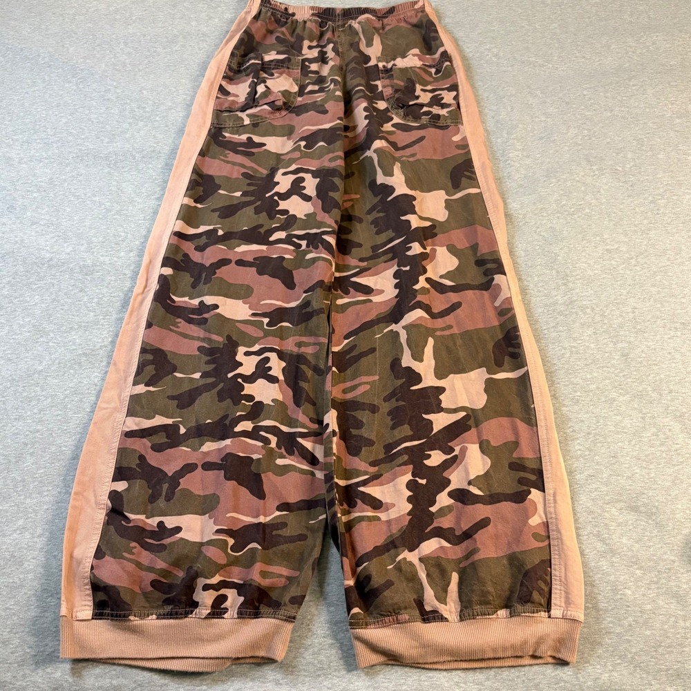 Hard Tail Forever Camo Wide Leg Tencel Pants Pink Green Stripe Small BURG-03